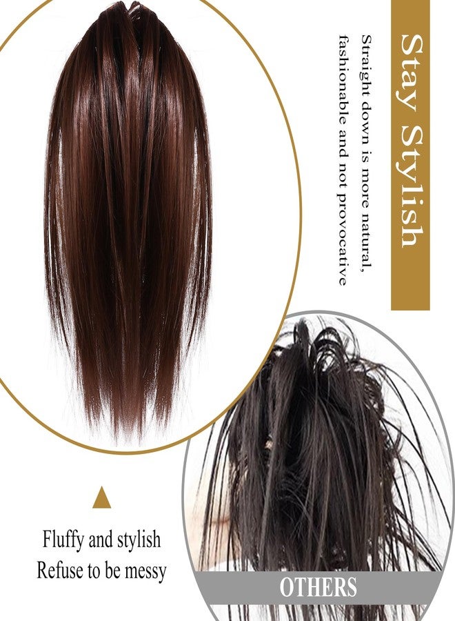 Vtrem Women Ponytail Wig Claw: 12 Inch Dark Brown Short Hairpiece Straight Messy Bun Hair Piece Clip Hairpiece Pony Tails Hair Toppers - Image 4
