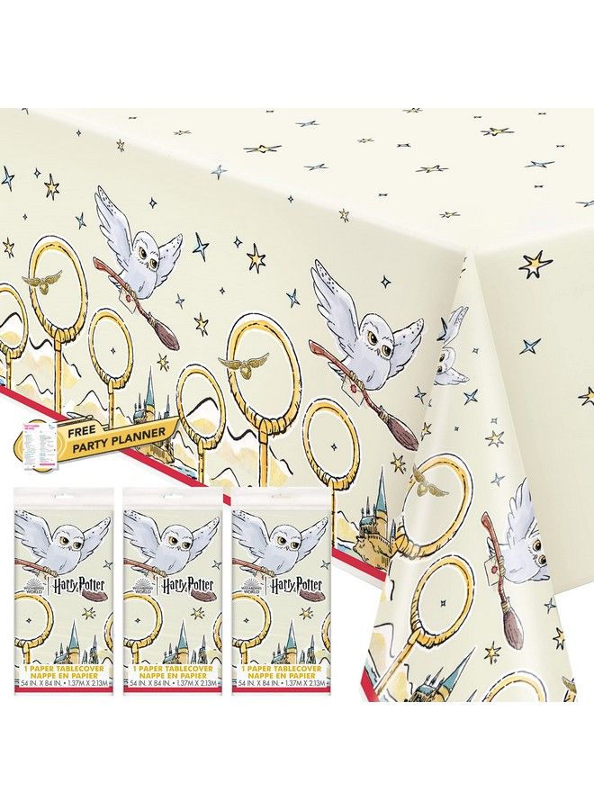 Unique Harry Potter 3 Count Tablecovers Party Supplies With Hogwarts Castle Owl Stars Backdrop Kid Theme Wizard Birthday Supply Decor Set Of Table Bulk Decoration Kit - Image 2