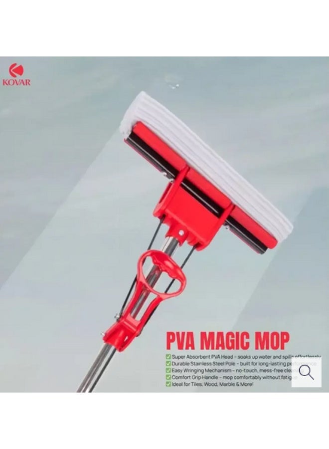 Kovar Self Wringer Magic Roller PVA Sponge Mop With Telescopic Trigger Up Handle- Red - Image 2