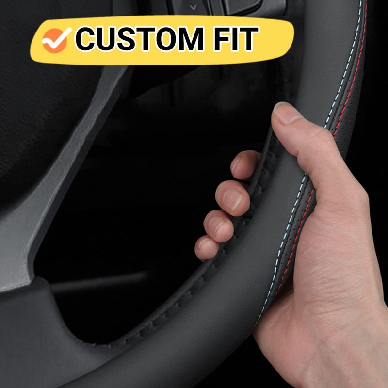 Steering Wheel Cover: O-Shaped 38cm Breathable Leather - Anti-Slip Textured Surface Steering Wheel Protector for Most Sedans, SUVs, MPVs and Year-Round Driving Comfort - Image 3