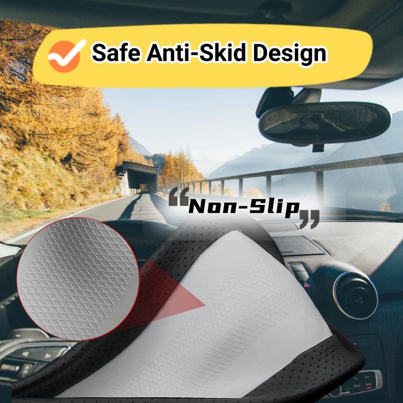 Steering Wheel Cover: O-Shaped 38cm Breathable Leather - Anti-Slip Textured Surface Steering Wheel Protector for Most Sedans, SUVs, MPVs and Year-Round Driving Comfort - Image 4