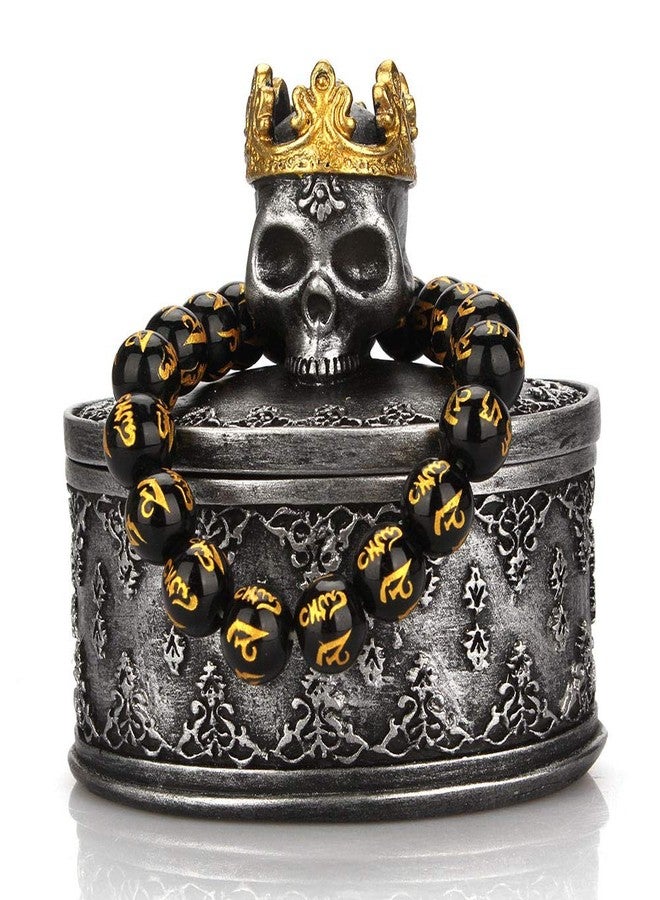 Aestivate Skeleton Head Black Skull Jewelry Box Holder Organizer with Crown Halloween Skeleton Decorations Home Skull Decor - Image 5