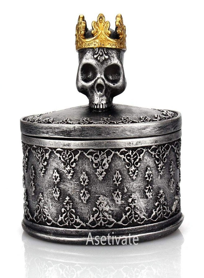 Aestivate Skeleton Head Black Skull Jewelry Box Holder Organizer with Crown Halloween Skeleton Decorations Home Skull Decor - Image 1