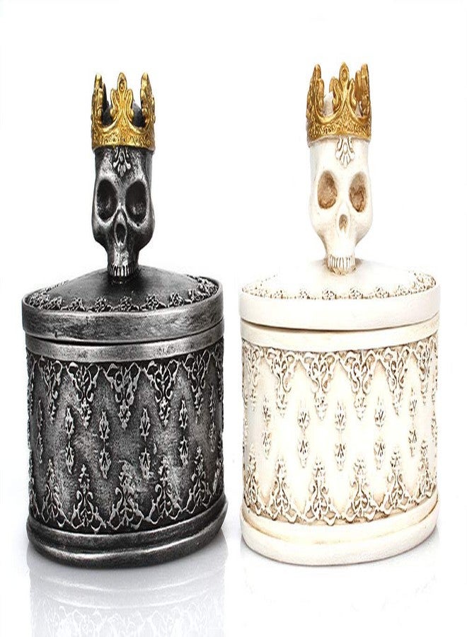 Aestivate Skeleton Head Black Skull Jewelry Box Holder Organizer with Crown Halloween Skeleton Decorations Home Skull Decor - Image 3