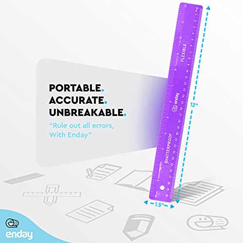 Enday Flexible Purple Ruler, 12 in (30 cm) Soft Plastic Shatter Resistant Straight Edge, Bendable Kids & Adults Ruler w/Inches & Metrics - Image 5