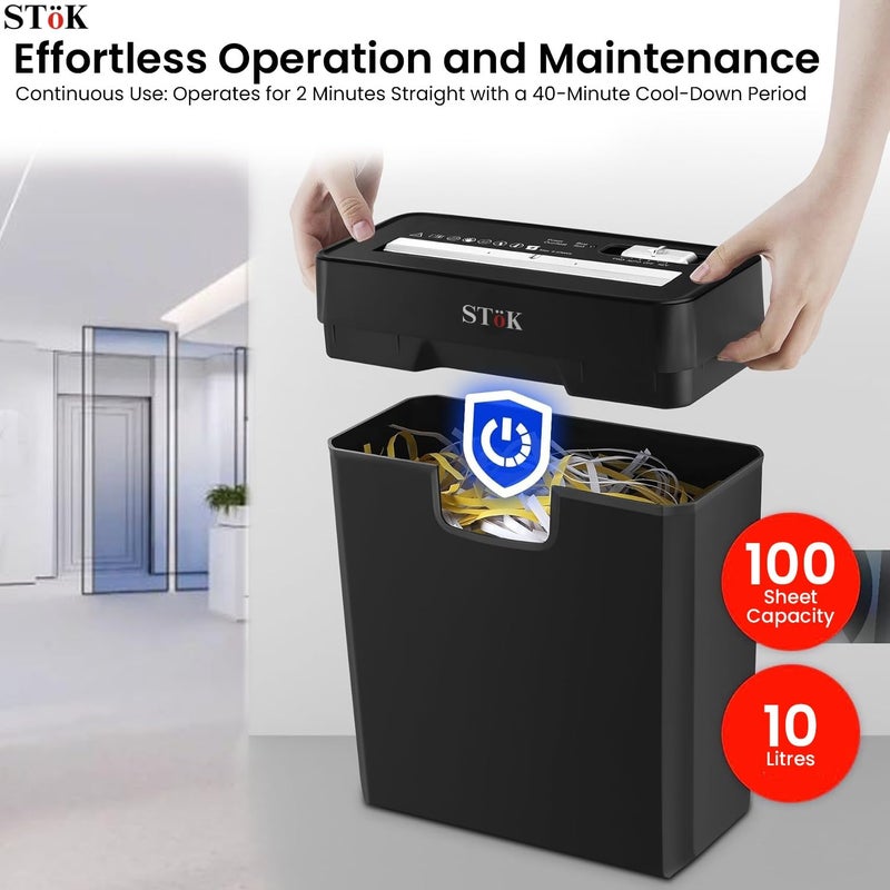 SToK مُحَطِّمَة الأوراق STöK (ST-15SC) للاستخدام المنزلي والمكتبي، مُحَطِّمَة شريطية بسعة 6 أوراق، مستوى أمان P-2، مُحَطِّمَة بطاقات ائتمان هادئة مع نظام مقاوم للاختناق، سعة سلة 10 لتر (ضمان خارجي لمدة عام) - Image 5