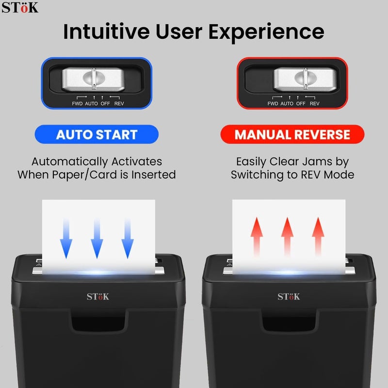 SToK مُحَطِّمَة الأوراق STöK (ST-15SC) للاستخدام المنزلي والمكتبي، مُحَطِّمَة شريطية بسعة 6 أوراق، مستوى أمان P-2، مُحَطِّمَة بطاقات ائتمان هادئة مع نظام مقاوم للاختناق، سعة سلة 10 لتر (ضمان خارجي لمدة عام) - Image 3