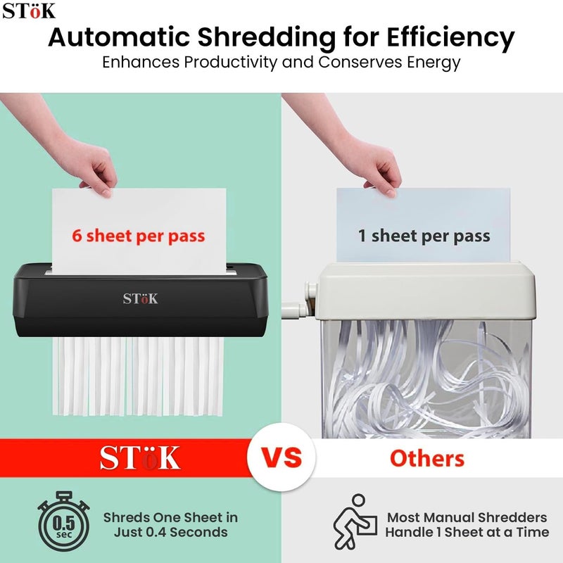 SToK مُحَطِّمَة الأوراق STöK (ST-15SC) للاستخدام المنزلي والمكتبي، مُحَطِّمَة شريطية بسعة 6 أوراق، مستوى أمان P-2، مُحَطِّمَة بطاقات ائتمان هادئة مع نظام مقاوم للاختناق، سعة سلة 10 لتر (ضمان خارجي لمدة عام) - Image 4