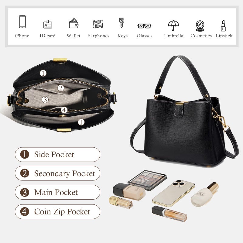 imeetu Crossbody Bags for Women, Genuine Leather Shoulder Bag, Womens Purses with Zipper & 3 Styles Straps (White) - Image 4