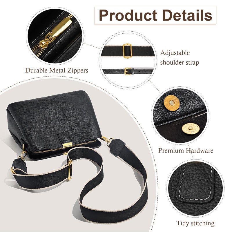 imeetu Crossbody Bags for Women, Genuine Leather Shoulder Bag, Womens Purses with Zipper & 3 Styles Straps (White) - Image 3