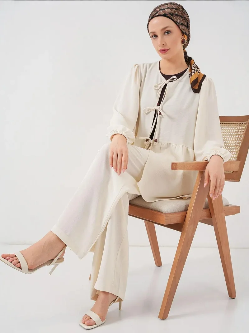 بيغ دارت طقم تونيك طويل بياقة دائرية وسروال واسع الأرجل من