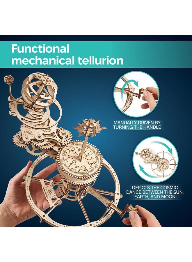 UGEARS Mechanical Tellurion 3D Puzzle Planetarium Solar System Model Kit for Self-Assembly Idea Earth and Moon Jigsaw 3D Wooden Puzzles for Adults Rotating Astronomy - Image 3