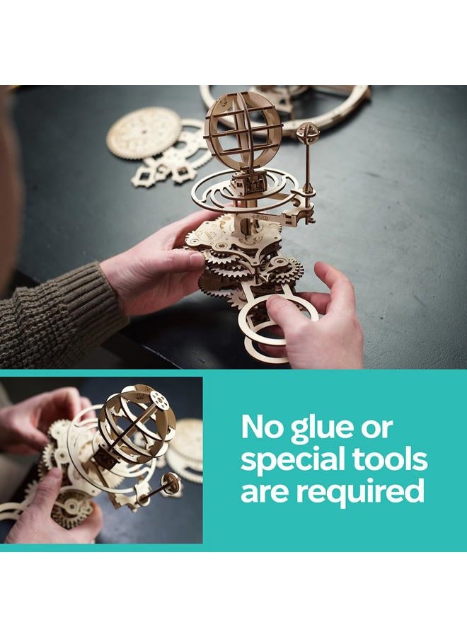 UGEARS Mechanical Tellurion 3D Puzzle Planetarium Solar System Model Kit for Self-Assembly Idea Earth and Moon Jigsaw 3D Wooden Puzzles for Adults Rotating Astronomy - Image 5