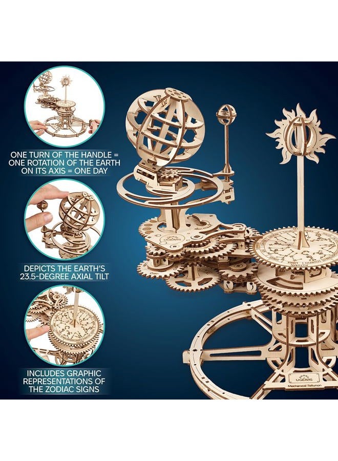 UGEARS Mechanical Tellurion 3D Puzzle Planetarium Solar System Model Kit for Self-Assembly Idea Earth and Moon Jigsaw 3D Wooden Puzzles for Adults Rotating Astronomy - Image 4