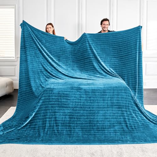 Serenhom Extra Large 120x120 Inch Giant Soft Cozy Fleece Blanket, Huge Oversized Seamless King 3D Jacquard Decorative California King Blanket for Bed, Couch, Travel - Striped Teal - Image 1