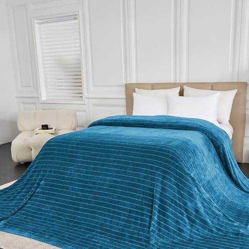 Serenhom Extra Large 120x120 Inch Giant Soft Cozy Fleece Blanket, Huge Oversized Seamless King 3D Jacquard Decorative California King Blanket for Bed, Couch, Travel - Striped Teal - Image 4