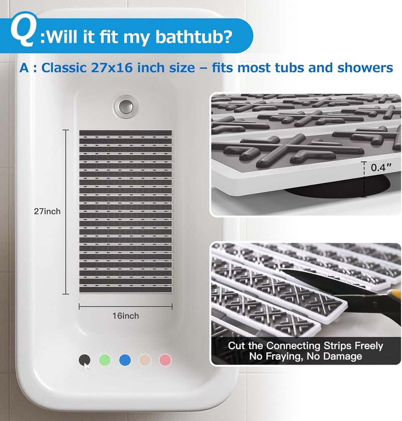Matace Non Slip Rubber Bathtub & Shower Mat with Suction Cups, Thick Textured Surface, Fast Drain and Upright Drying Design, No Pooling Water for Better Hygiene, 27 x 16 Inch, Dark Gray - Image 4