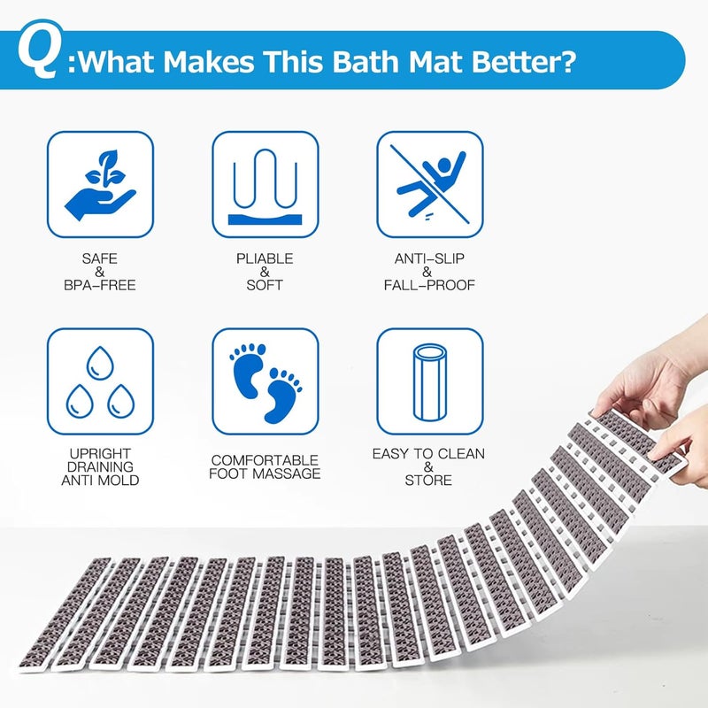 Matace Non Slip Rubber Bathtub & Shower Mat with Suction Cups, Thick Textured Surface, Fast Drain and Upright Drying Design, No Pooling Water for Better Hygiene, 27 x 16 Inch, Dark Gray - Image 2