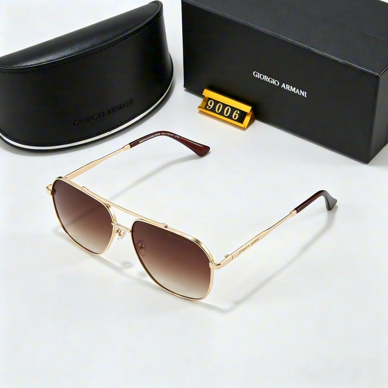 أرماني نظارات شمسية أرماني رجالي موديل Ax9006s Aviator بإطار ذهبي وعدسات بني شاي - Image 3