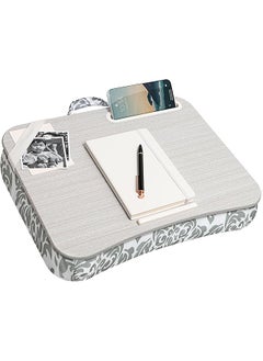 Designer Lap Desk With Phone Holder And Device Ledge Gray Damask Fits Up To 15.6 Inch Laptops Style No. 45424