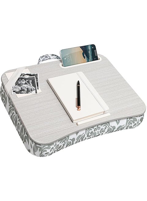 Designer Lap Desk With Phone Holder And Device Ledge Gray Damask Fits Up To 15.6 Inch Laptops Style No. 45424