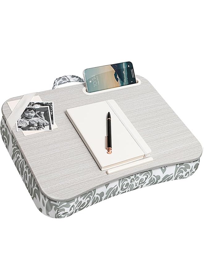 LapGear - Designer Lap Desk With Phone Holder And Device Ledge Gray Damask Fits Up To 15.6 Inch Laptops Style No. 45424 - Image 1