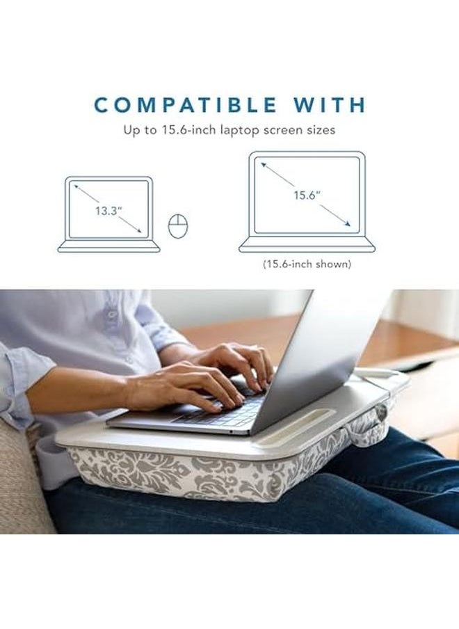 LapGear - Designer Lap Desk With Phone Holder And Device Ledge Gray Damask Fits Up To 15.6 Inch Laptops Style No. 45424 - Image 1