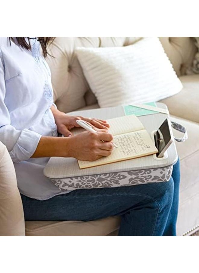 LapGear - Designer Lap Desk With Phone Holder And Device Ledge Gray Damask Fits Up To 15.6 Inch Laptops Style No. 45424 - Image 1
