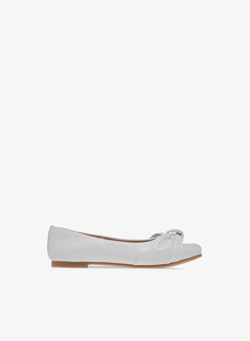 Little Missy WHITE Girls Knot Accent Slip-On Ballerina Shoes for Women | Best Price UAE