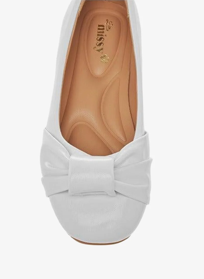 Little Missy WHITE Girls Knot Accent Slip-On Ballerina Shoes for Women | Best Price UAE