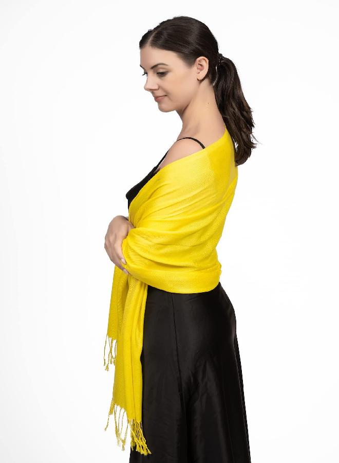 Achillea Soft Silky Pashmina Scarf for Women â€“ Shawl Wrap for Evening Dresses, Bridesmaids, Weddings & Everyday Wear (Yellow) - Image 2