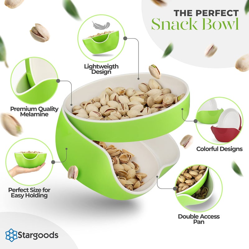 Stargoods Pistachio Bowl  Snack Serving Dish  Double Peanut Bowl with Nut Seeds Shell Candy Storage  Green - Image 2