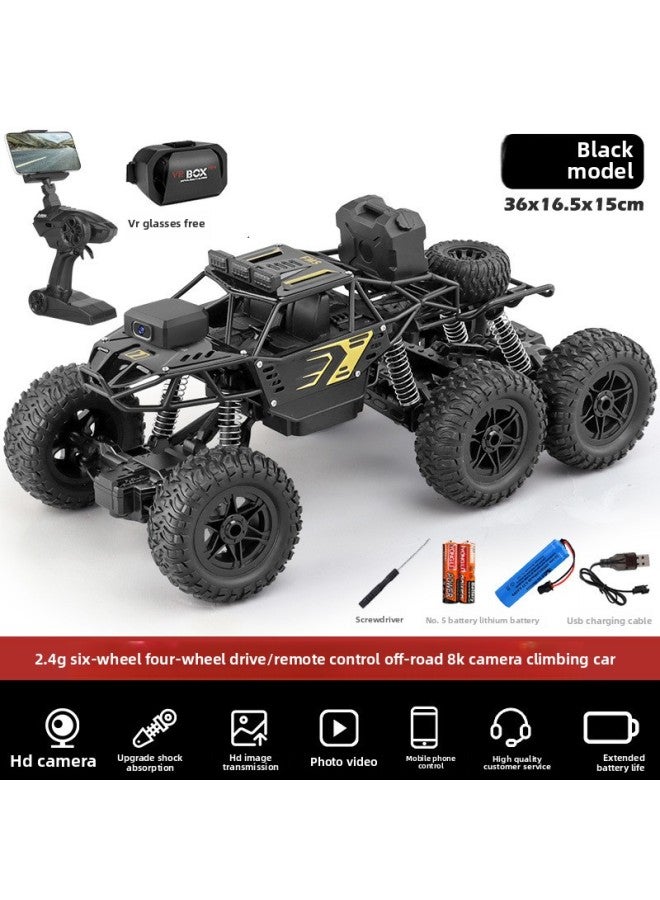 Alloy Remote Control Car High-speed Four-wheel Drive Racing Car Drift Climbing Big Foot Off-road Vehicle Boy Electric Children's Toy Car-Color:Vr Alloy Black Six-wheel 8k High-definition Camera/dual Control/5g-Scale:Three Batteries With 135 Minutes + Remote Control Battery + Charging Cable - Image 1