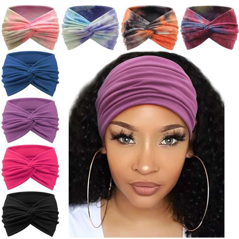 AQOKKA Extra Wide Headbands for Women Large Turban Headband Non Slip Boho Elastic Hairband Hair Twisted Knot Head Bands Accessories - Image 1