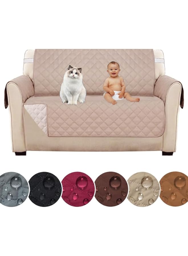 إيروريكس أغطية أريكة مقاومة للماء، واقيات أريكة من Pets، أغطية أريكة قابلة للعكس، أغطية أثاث غير قابلة للانزلاق مع أحزمة مرنة للحيوانات الأليفة، أطفال كاكي، مقعدين - Image 1