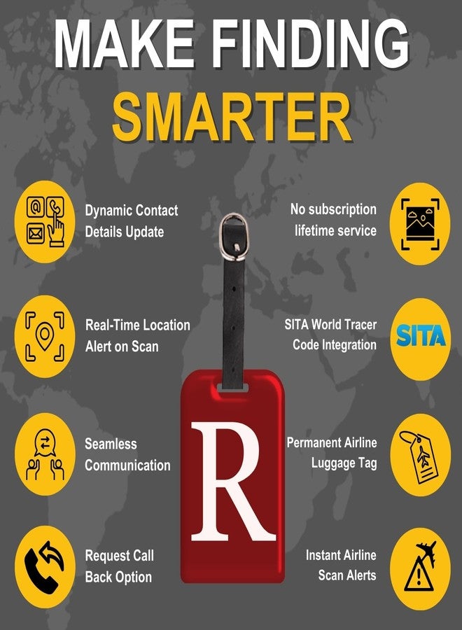 tag8 [Pack 2] tag8 Smart Luggage Tag ID with Name Initial R| Bag Tag with Global Loss Recovery Service | Airline Compliant | SITA World Tracer Code Enabled | Smart Alternative to Name Tags | Gift idea (R) - Image 4