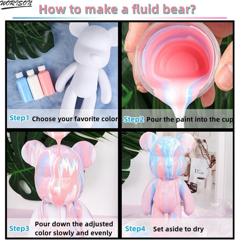 worison DIY Painting Fluid Bear Teddy Bear Violent Bear Gloomy Bear Painting Kit Set Creative Home Decorations Handmade Doll Figurine 18cms - Image 5