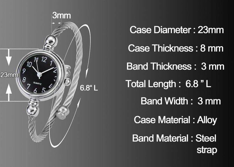 Top Plaza Womens Fashion Silver Tone Analog Quartz Bangle Cuff Bracelet Wrist Watch, Unique Elegant Stainless Steel Wire Band, Arabic Numerals - White - Image 4