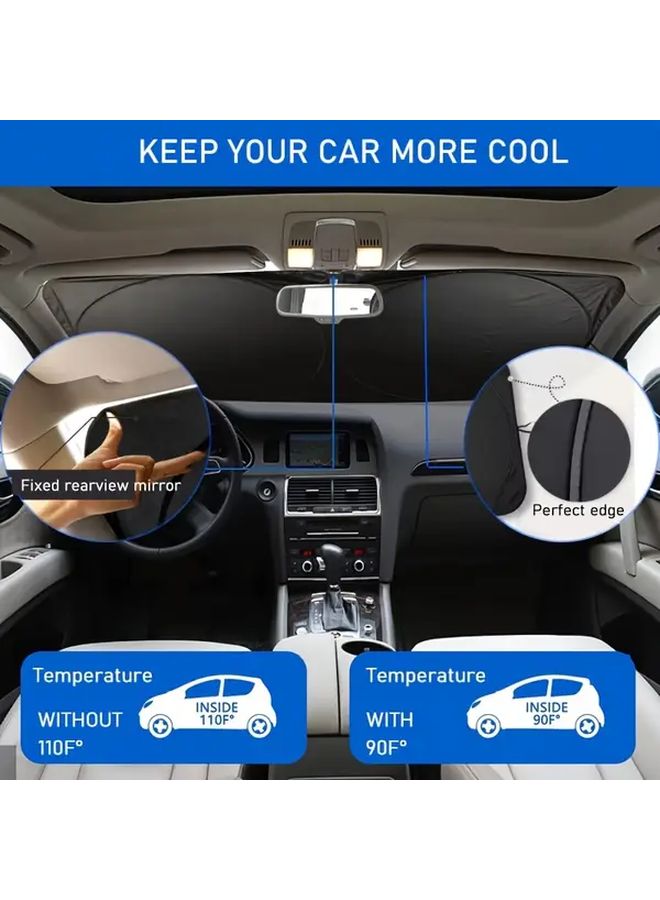 Foldable Car Windshield Sunshade Black 59 06 X 27 56 Inches UV And Heat Protection For Most Sedans And Small SUVs - Image 2