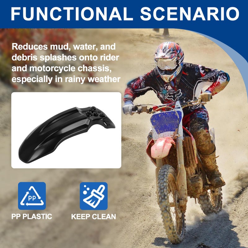 PSLER Motorcycle Front Wheel Mudguard Compatible with CRF50 Style 125CC Pit Bike & Tutti Soleil 01, Impact Resistant PP Plastic Splash Guard, Off-Road Dirt Bike Body Protector, Black - Image 2