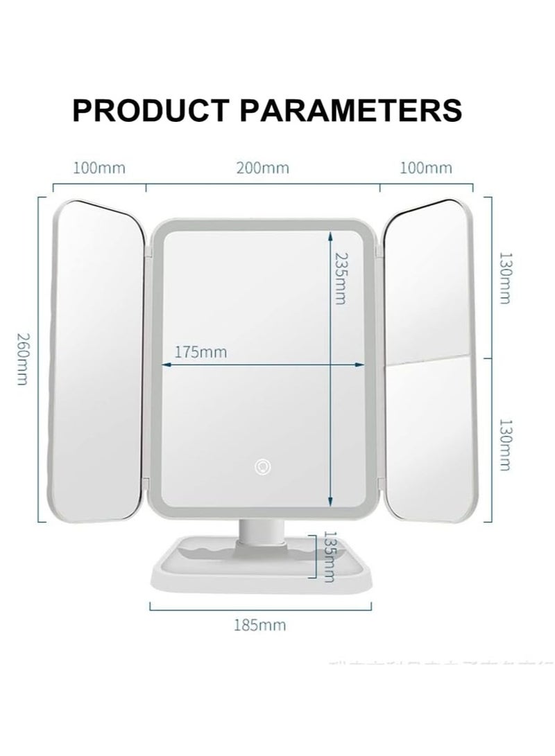 JAJEEK LED Makeup Mirror with 3 Color Lighting Modes, Tri-Fold Mirror, 52 LED Lights, 1x/2x/3x Magnification, Touch Control Design, Portable High Definition Lighted Cosmetic Mirror for Flawless Makeup Application in UAE - Image 5