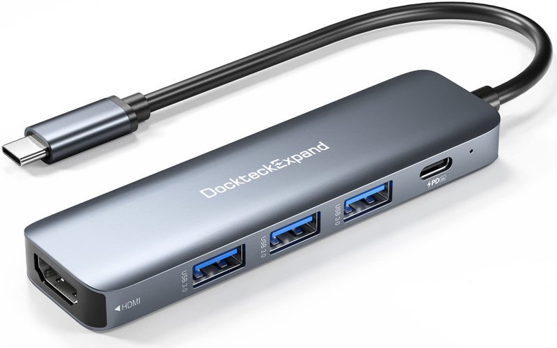 DockteckExpand USB C HUB, DockteckExpand USB-C Multiport Adapter 5 in 1 with 4K HDMI, 100W Power Delivery, 3 USB 3.0 Data Ports for MacBook Pro/Air, iPad Pro/Air/Mini 6 and More - Image 1