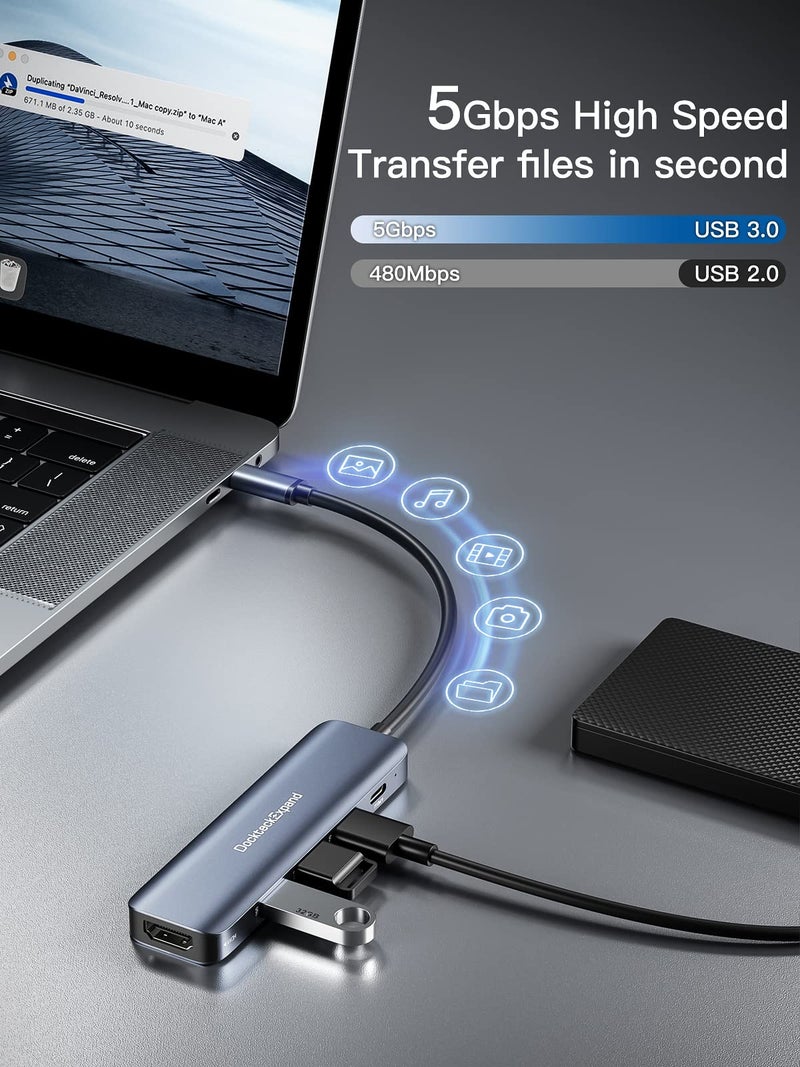 DockteckExpand USB C HUB, DockteckExpand USB-C Multiport Adapter 5 in 1 with 4K HDMI, 100W Power Delivery, 3 USB 3.0 Data Ports for MacBook Pro/Air, iPad Pro/Air/Mini 6 and More - Image 5