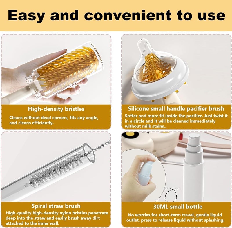 FASHION MANIA 7 in 1 Travel Bottle Cleaner Kit-Travel Baby Bottle Cleaning Set with Silicone Brush,Nipple Brush,Straw Brush,Soap Dispenser,Drying Rack & Storage Box - Image 3