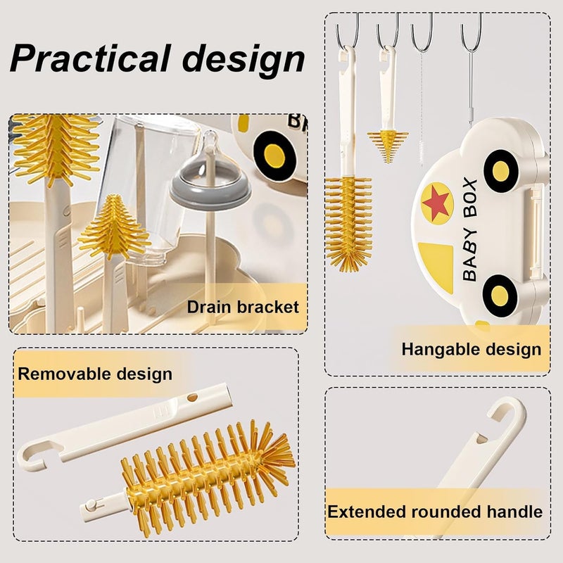 FASHION MANIA 7 in 1 Travel Bottle Cleaner Kit-Travel Baby Bottle Cleaning Set with Silicone Brush,Nipple Brush,Straw Brush,Soap Dispenser,Drying Rack & Storage Box - Image 4