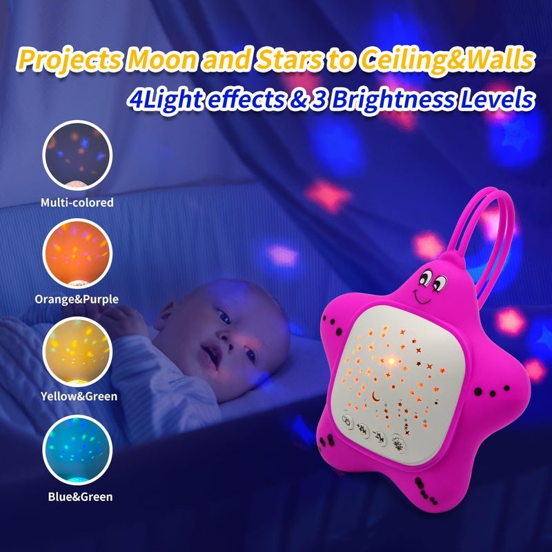 Portable Baby White Noise Sound Machine Baby Sleep Shusher with Projector Star Starry Light Sleep Sound Music for Baby Large Purple - Image 3