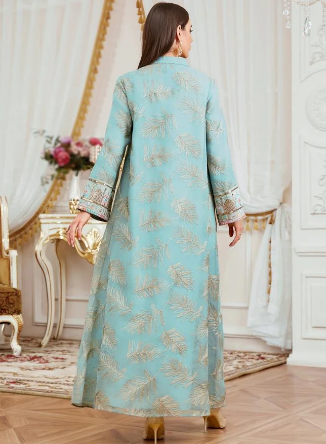 Take Two Teal Women Textured Sequin Patch Collared Jalabiya for Women | Best Price UAE