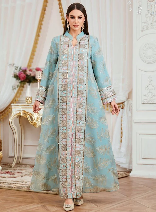 Take Two Women Textured Sequin Patch Collared Jalabiya