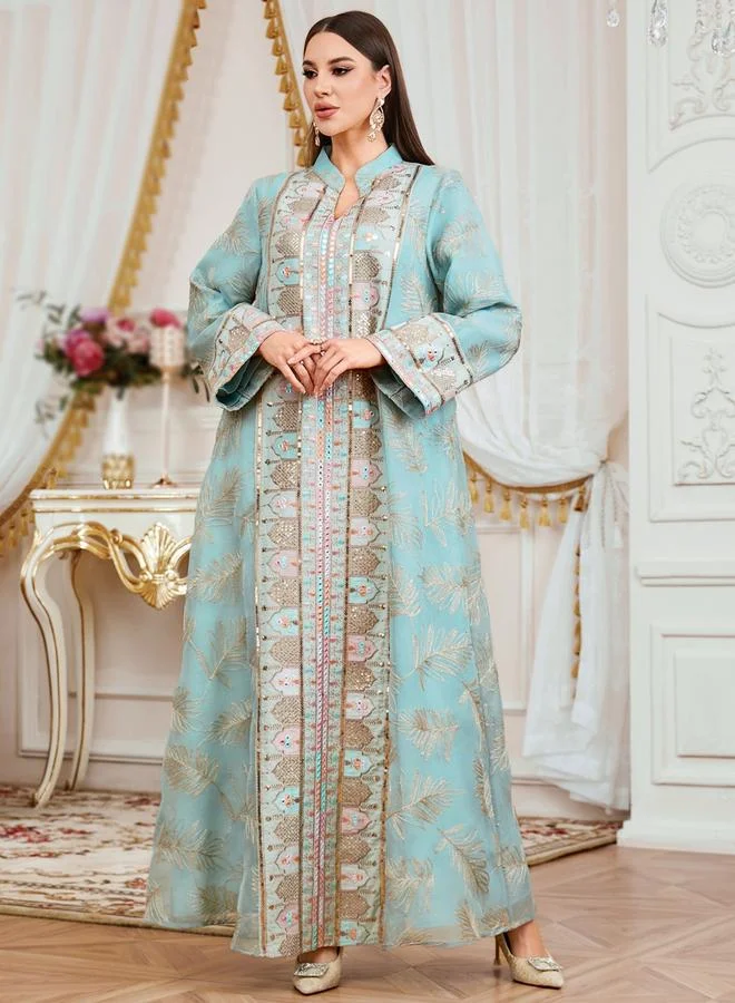 Take Two Women Textured Sequin Patch Collared Jalabiya