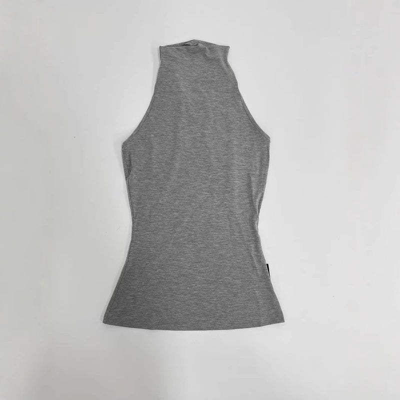 Women's High Neck Cutout Sleeveless Tank Top Black/Light Grey - Image 4